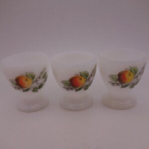 Set of Three(3)Arcopal Milk Glass Egg Cup feat "Fruits de France" (Apple)Pattern